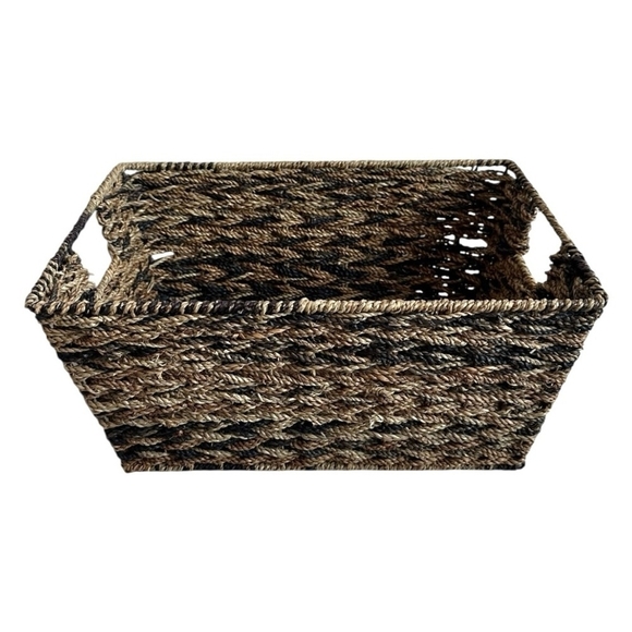 Wicker Rectangular STORAGE BASKET Brown Wicker Crate Storage Bin with Handles - Picture 2 of 6